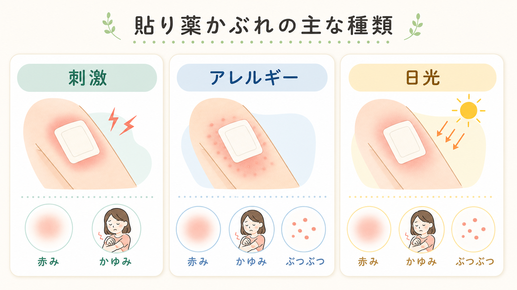 貼り薬かぶれの主な種類